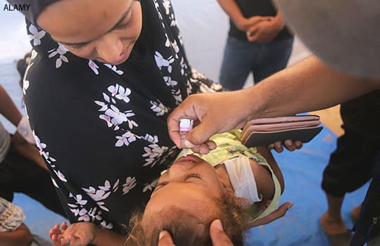 A child receives a dose of the polio vaccine