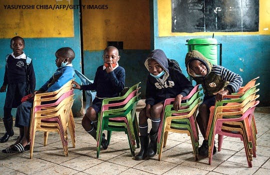Pupils at Miracle and Victory Children Centre, a primary school for orphans from Kiberia, Kenya